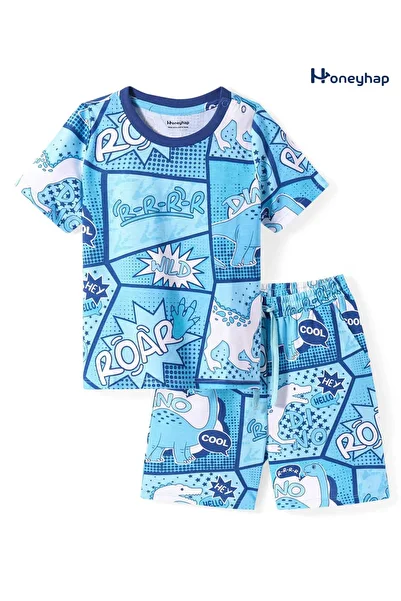 Honeyhap Honeyhap 100% Premium Cotton Dino Printed Pajama Set - Blue