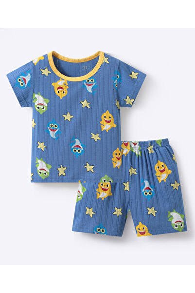 SAPS طقم شورت مطبوع عليه سمكة قرش بالكامل من SAPS - أزرق