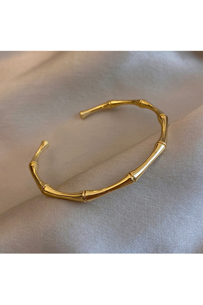 Choice أساور ذهبية اللون من الفولاذ المقاوم للصدأ مصنوعة من الخيزران باللون ا...