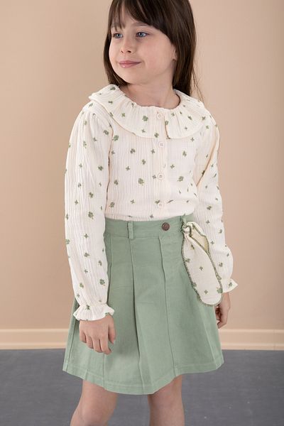 Cansın Mini Green Floral Patterned Muslin Badi Jean Skirt Girl's Suit 20427