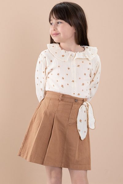 Cansın Mini Brown Floral Patterned Muslin Badi Jean Skirt Girl's Suit 20424