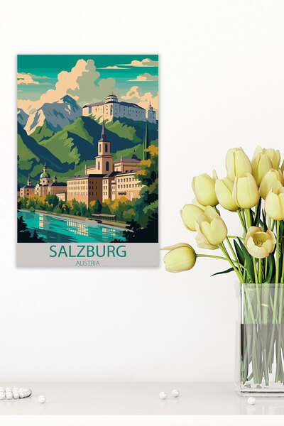 qoeuyl boutique Ζωγραφική αφίσας από ξύλο MDF Salzburg Retro Vintage 18x27