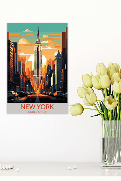 qoeuyl boutique Πίνακας αφίσας από ξύλο MDF New York Retro Vintage 18x27