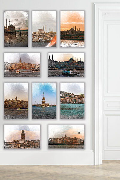 qoeuyl boutique Istanbul 10 τεμαχίων Retro Vintage 18x27 MDF Ξύλινη αφίσα ζωγ...