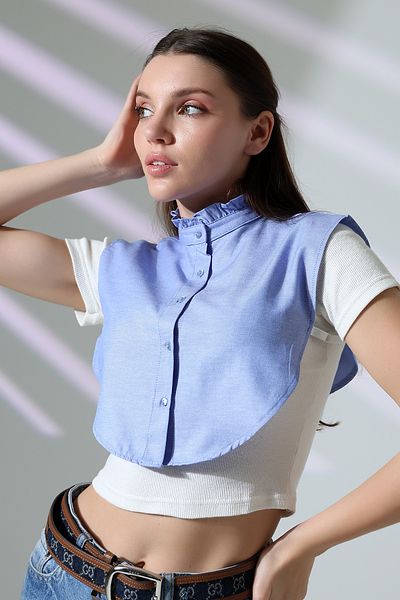 SCHIK Cămașă detașabilă din bumbac cu guler elegant Indigo Sckwm24gml02