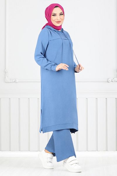 ModaMerve Hooded Aerobin Suit 349Dvl897-M Indigo