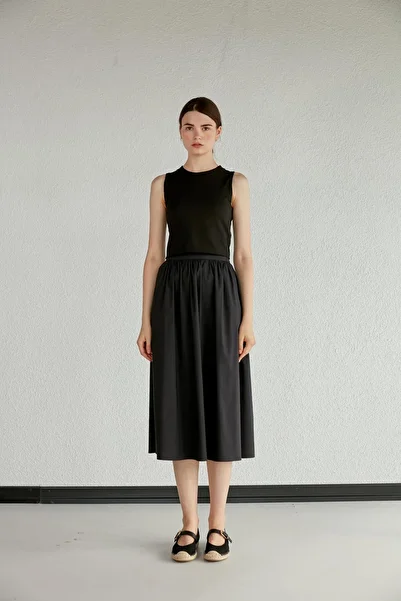 Masha Kate Midi Length Gathered Waist Skirt