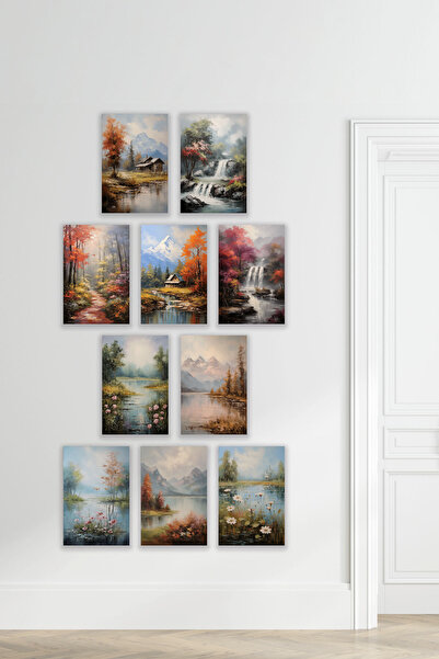 qoeuyl boutique Πίνακας αφίσας από ξύλο MDF 10 τεμαχίων με θέμα το Landscape ...