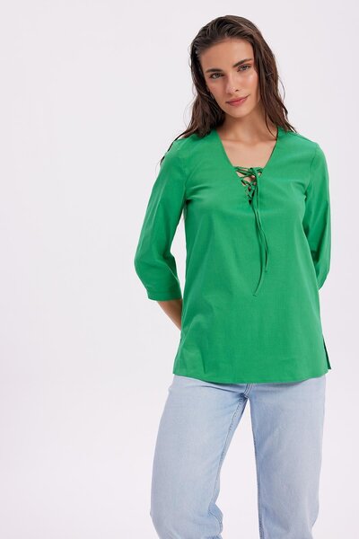 Masha Kate Μπλούζα με γιακά με κορδόνια