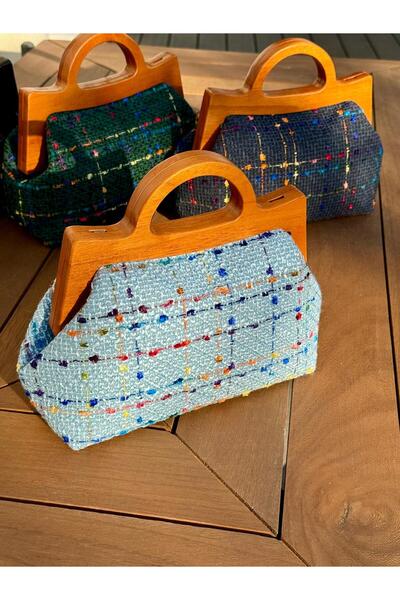 JOPHIEL Raphael - Ahşap Burslu Kumaş Çanta, Clutch, El Çantası, Portföy, Kadın Çanta, Çanta