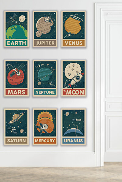 qoeuyl boutique Solar System Planets 10 τμχ Ρετρό Vintage 18x27 MDF Ξύλινη αφ...