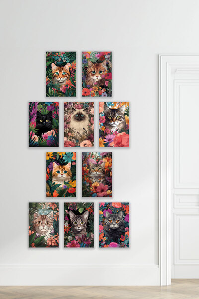 qoeuyl boutique Cute Cats 10 τεμαχίων ρετρό vintage 18x27 MDF Ξύλινη αφίσα ζω...