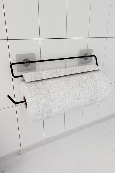 EVA METAL TASARIM Самозалепващ се държач за кухненска хартия, черен, метален, за баня, минималистичен