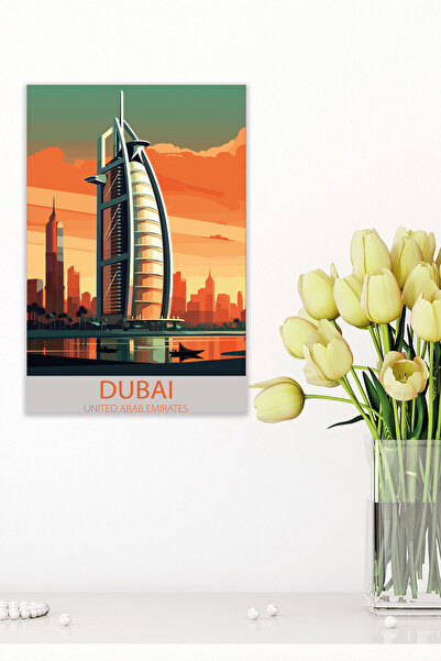 qoeuyl boutique Πίνακας αφίσας από ξύλο MDF Dubai Retro Vintage 18x27