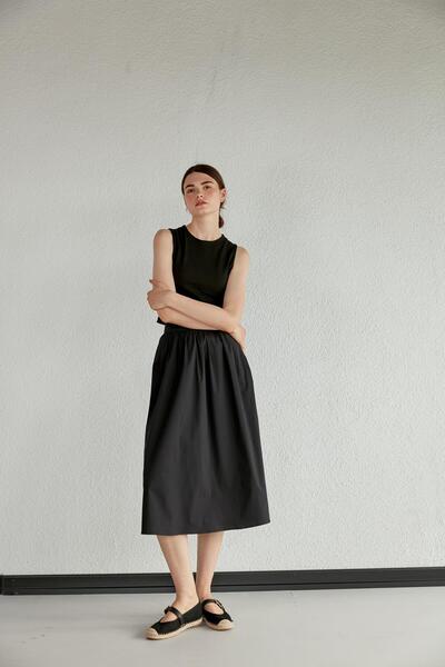 Masha Kate Midi Length Gathered Waist Skirt