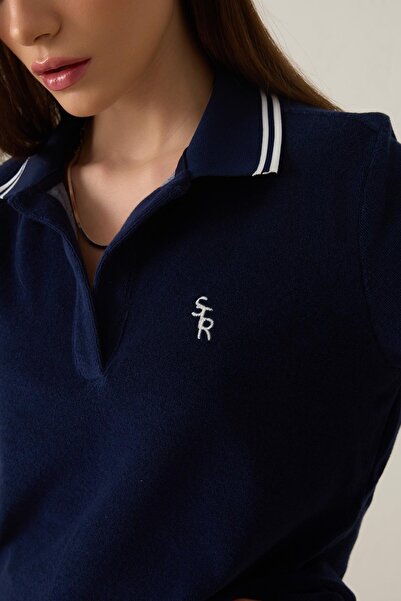 Setre Μπλουζάκι από ύφασμα πετσέτας με μπλε γιακά και λεπτομέρεια ρίγες