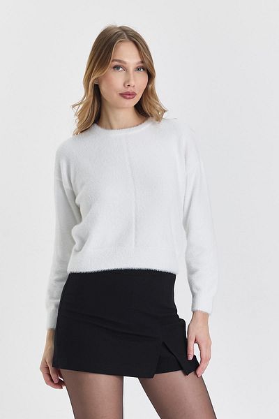 odelon Women's Crew Neck, Bearded Soft Knitwear and Sweater Ecru