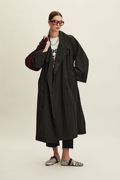 Manuka Anthrazitfarbener Jude-Trenchcoat in Übergröße