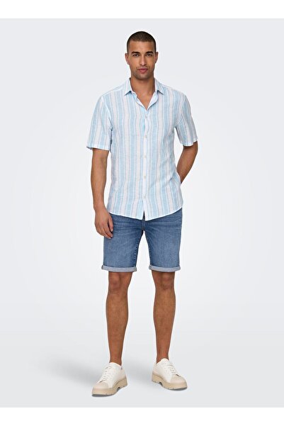 Only & Sons Dar Mavi - Buz Erkek Denim Şort ONSPLY LBD 7644 PIM DNM SHORTS VD