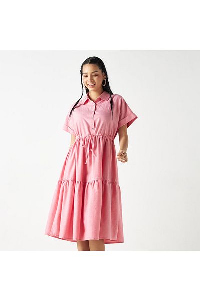 Lee Cooper Tiered Dress With Tie-ups And Drop Shoulder Sleeves