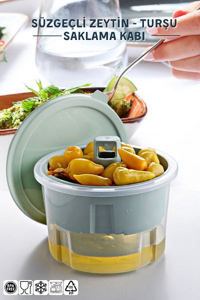 Nandy Home Olive Pot with Strainer 650ml. Olives and Pickles Storage Container