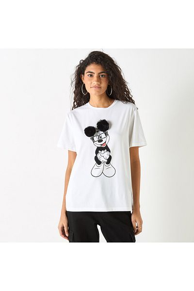 SP Characters Mickey Mouse Embellished T-shirt With Crew Neck And Short Sleeves