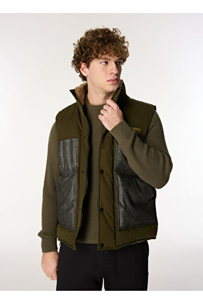 Discovery Expedition Haki Erkek Dik Yaka Relaxed Baskılı Yelek D4WM-YLK3302