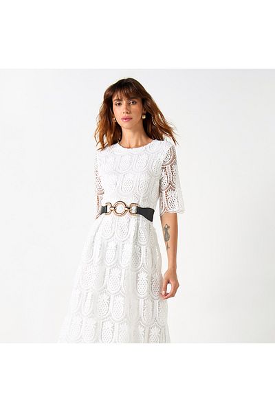2Xtremz Pineapple Lace Textured A-line Midi Dress