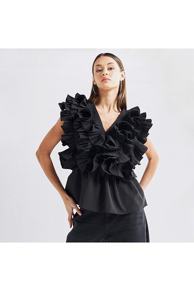 FAV Ruffled Top With V-neck