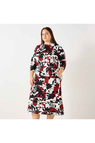 Ulla Popken Plus Size All-over Print Dress With Pockets