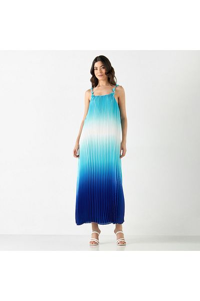 Iconic Pleated Sleeveless Maxi Dress With Tie-up Spaghetti Straps