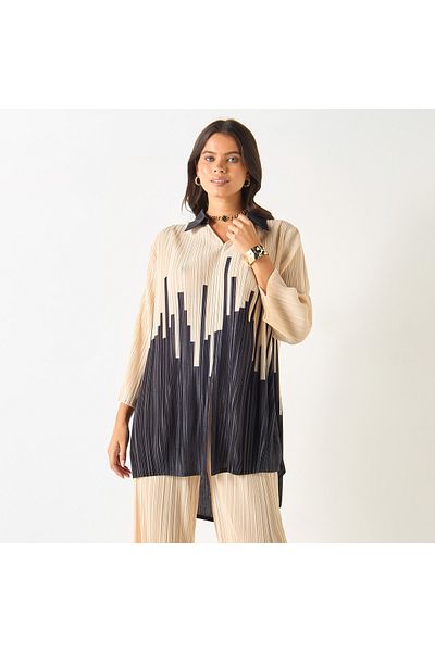 2Xtremz Printed High-low Top With Collar And 3/4 Sleeves