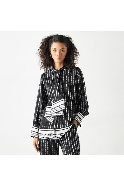 Iconic All-over Print Top With Pussybow Neck And Long Sleeves