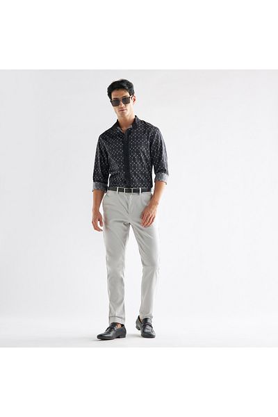 FAV All-over Geometric Print Shirt With Mandarin Collar And Long Sleeves