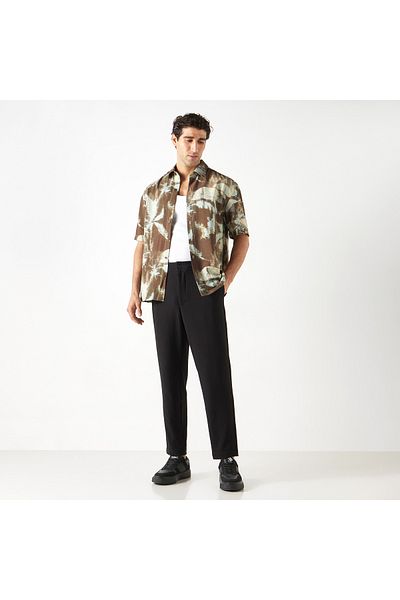 Iconic Solid Regular Fit Flexi Waist Trousers