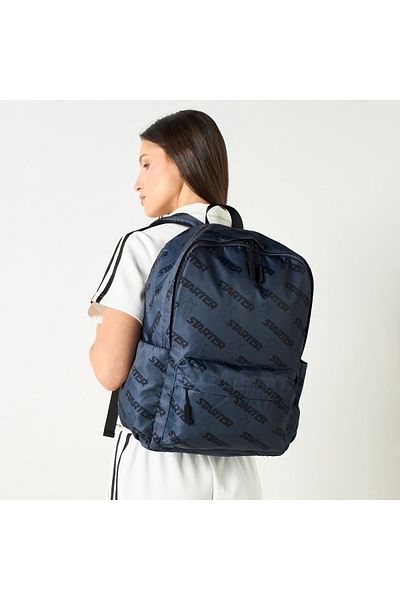 Starter All-over Logo Print Backpack With Adjustable Straps And Zip Closure
