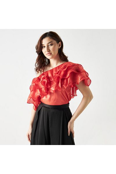 2Xtremz One Shoulder Top With Ruffles