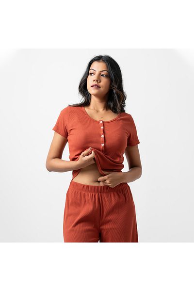 Aadaraya Ribbed Short Sleeves T-shirt And Wide Leg Pyjama Set