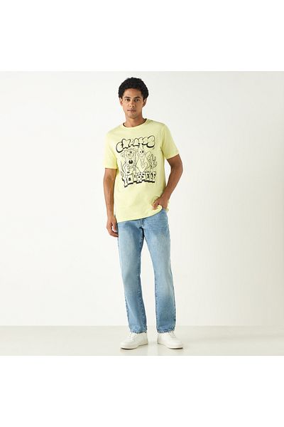 SP Characters Spongebob Squarepants Print Crew Neck T-shirt With Short Sleeves