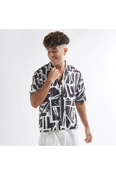 FAV All-over Print Shirt With Camp Collar And Short Sleeves