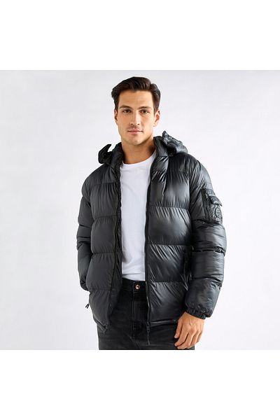 FAV Solid Zip Through Puffer Jacket With Hood And Pockets