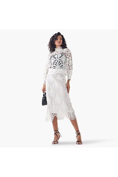 2Xtremz Lace Textured Midi Skirt With Zip Closure