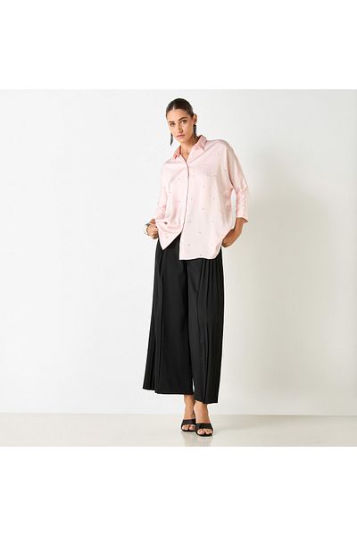 Iconic Oversized Embellished Shirt With 3/4 Sleeves