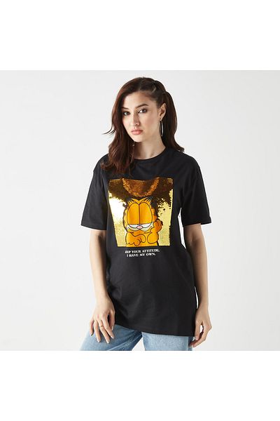 SP Characters Garfield Embellished T-shirt With Crew Neck And Short Sleeves