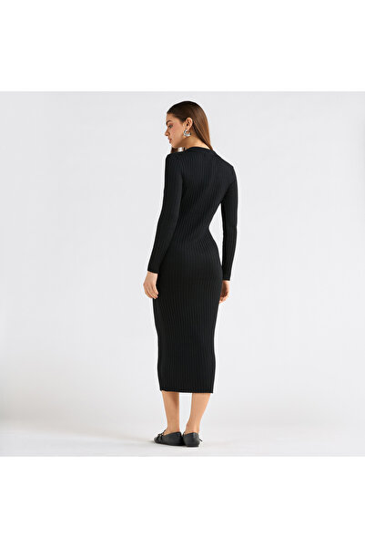 FAV Textured Collared Shirt Dress With Long Sleeves