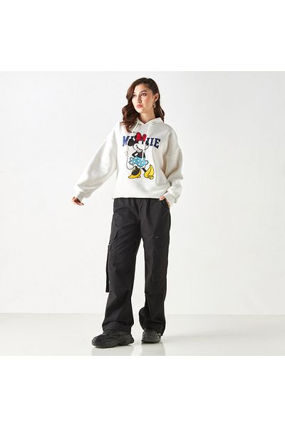 SP Characters Minnie Mouse Printed Hoodie With Drop Shoulder Sleeves
