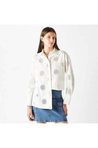 Lee Cooper All-over Schiffli Embroidered Shirt With Long Sleeves