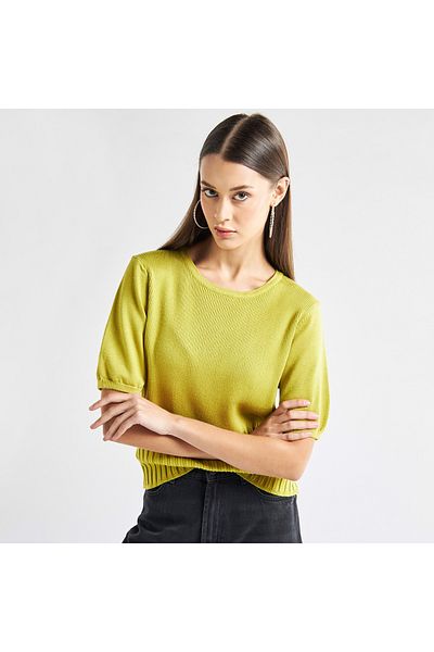 FAV Ribbed Top With Round Neck And Short Sleeves