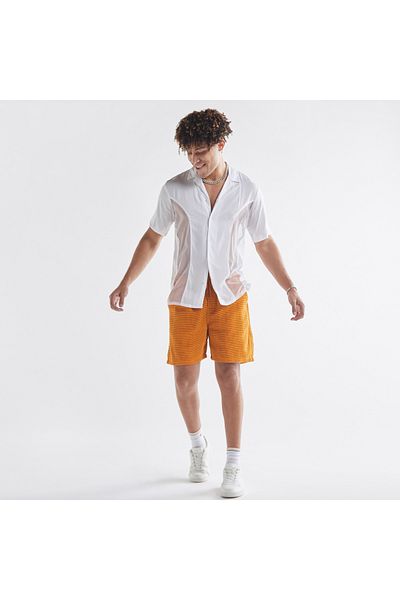 FAV Mesh Panelled Shirt With Camp Collar And Short Sleeves
