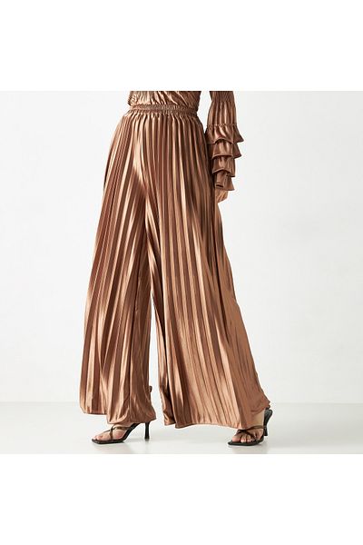 2Xtremz Pleated Mid-rise Wide Leg Trousers With Elasticated Waistband